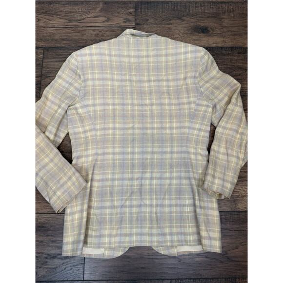 Vintage Lands End Women’s Blazer 100% Linen Yellow Jacket One Button Plaid Sz 6P - Picture 7 of 7